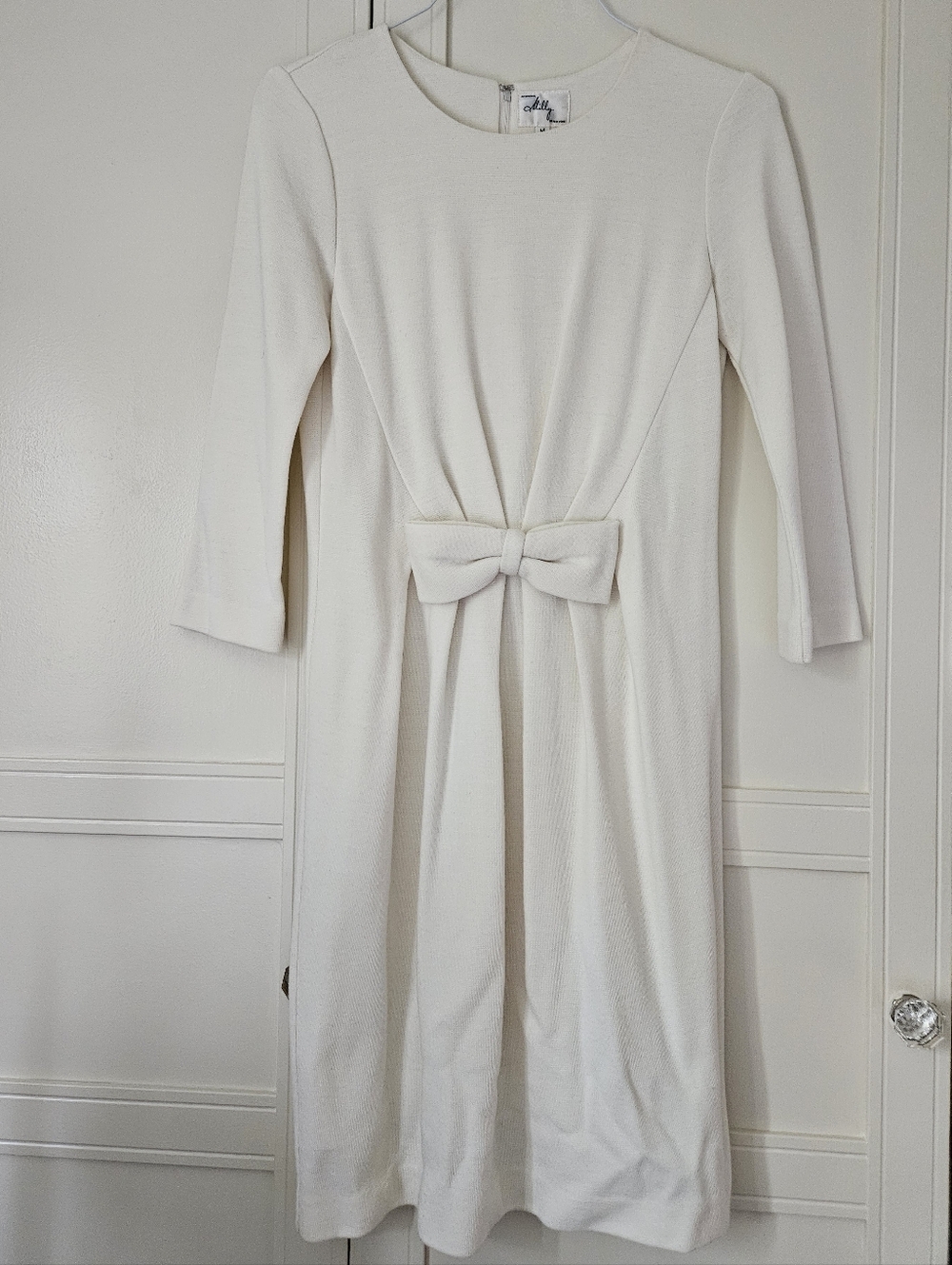 Milly Cream Structured Midi Dress with Front Bow